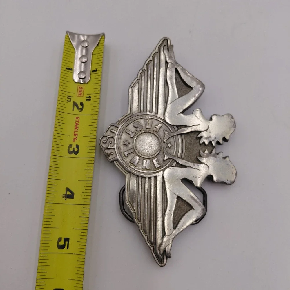 Vintage 2004 Fast Lane USA Fine Pewter Belt Buckle Mudflap Girl Wings Biker Y2K